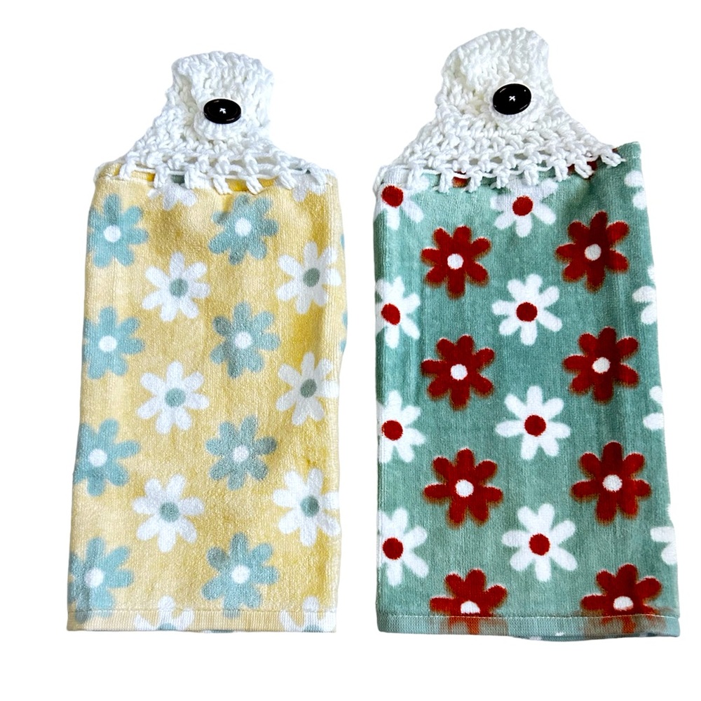 HAND CRAFTED Crochet Top Colorful Floral Hanging Kitchen & Bathroom Hand Towels - Picture 10 of 10